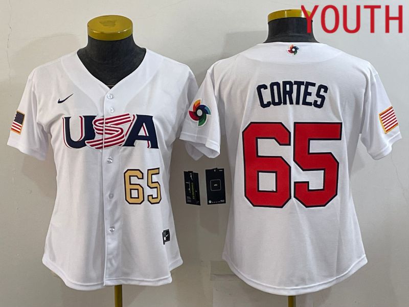 Youth 2023 World Cub USA 65 Cortes White MLB Jersey2